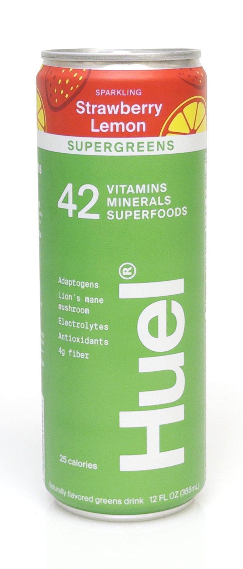 Huel's Supergreen beverage in Strawberry Lemon flavor